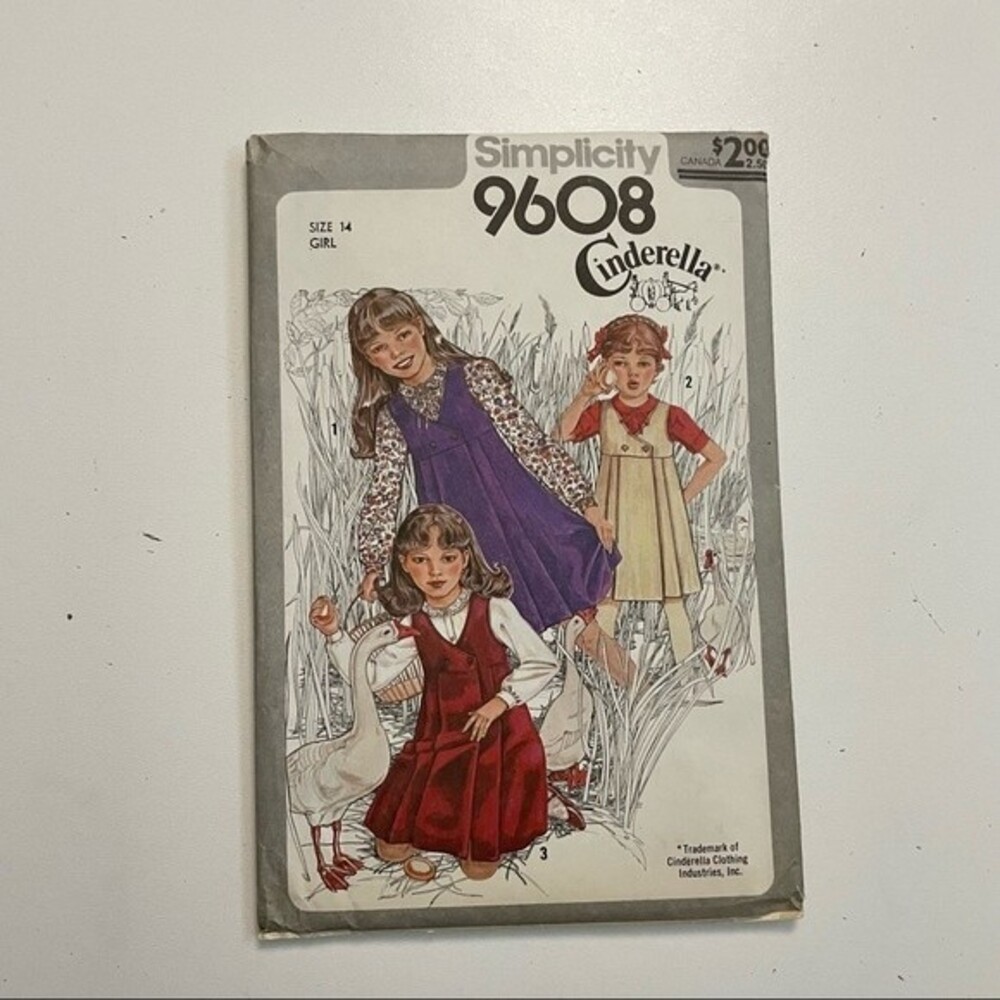 Vintage Simplicity Pattern Kids Childrenโs Girls Outfit Dress Jumper Cinderella